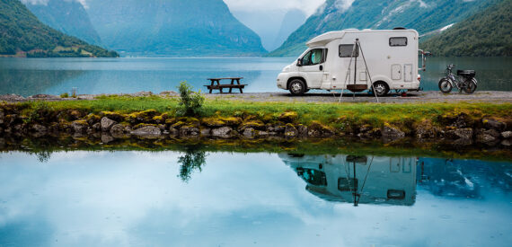 motorhome by lake