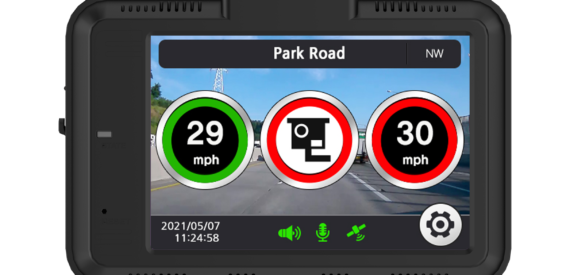 the Aguri DX4000 Drive Assist showing a speed camera alert