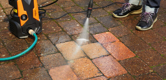 Cleaning driveway with Aguri P240 Max high pressure jet washer