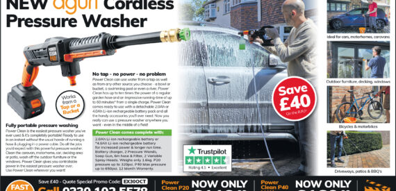 Aguri Power Clean cordless pressure washers as seen in the Daily Express